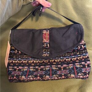 NWT Vintage Canyon Sky Elegant Black and Multicolor Patterned Crossbody Bag